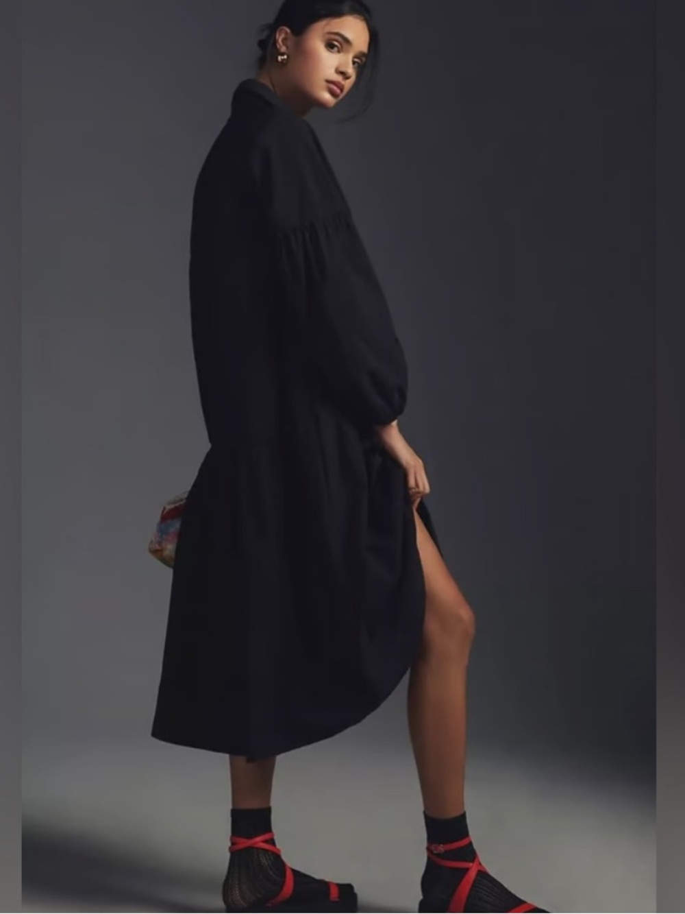 Maeve Black Long Sleeve Button Shirt Dress - Picture 3 of 13